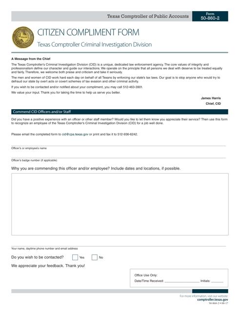 Form 50-860-2 Citizen Compliment Form - Texas
