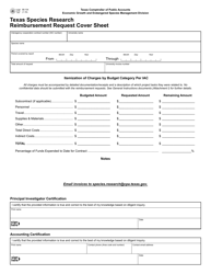 Document preview: Form 88-104 Species Research Reimbursement Request Cover Sheet - Texas