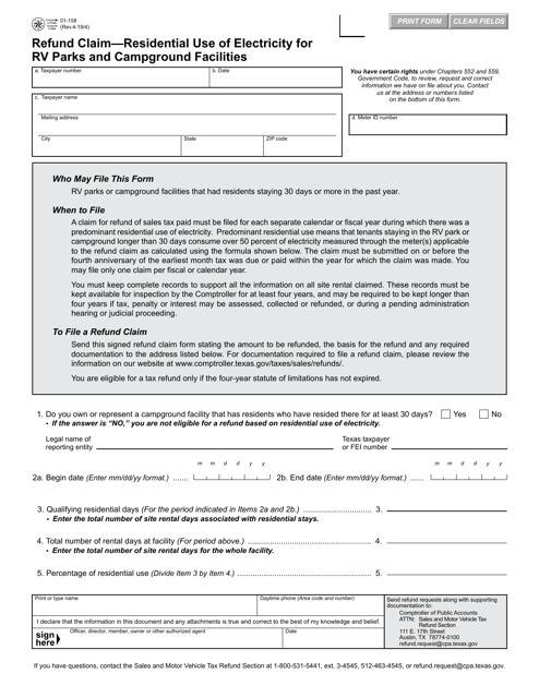 Form 01-158  Printable Pdf