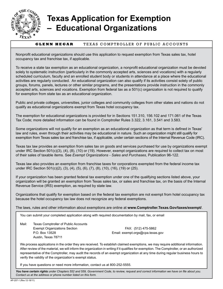 Form AP-207 - Fill Out, Sign Online and Download Fillable PDF, Texas ...