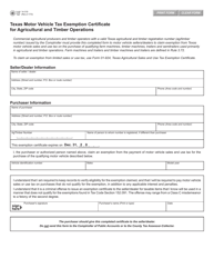 Form 14-319 Motor Vehicle Tax Exemption Certificate for Agricultural and Timber Operations - Texas