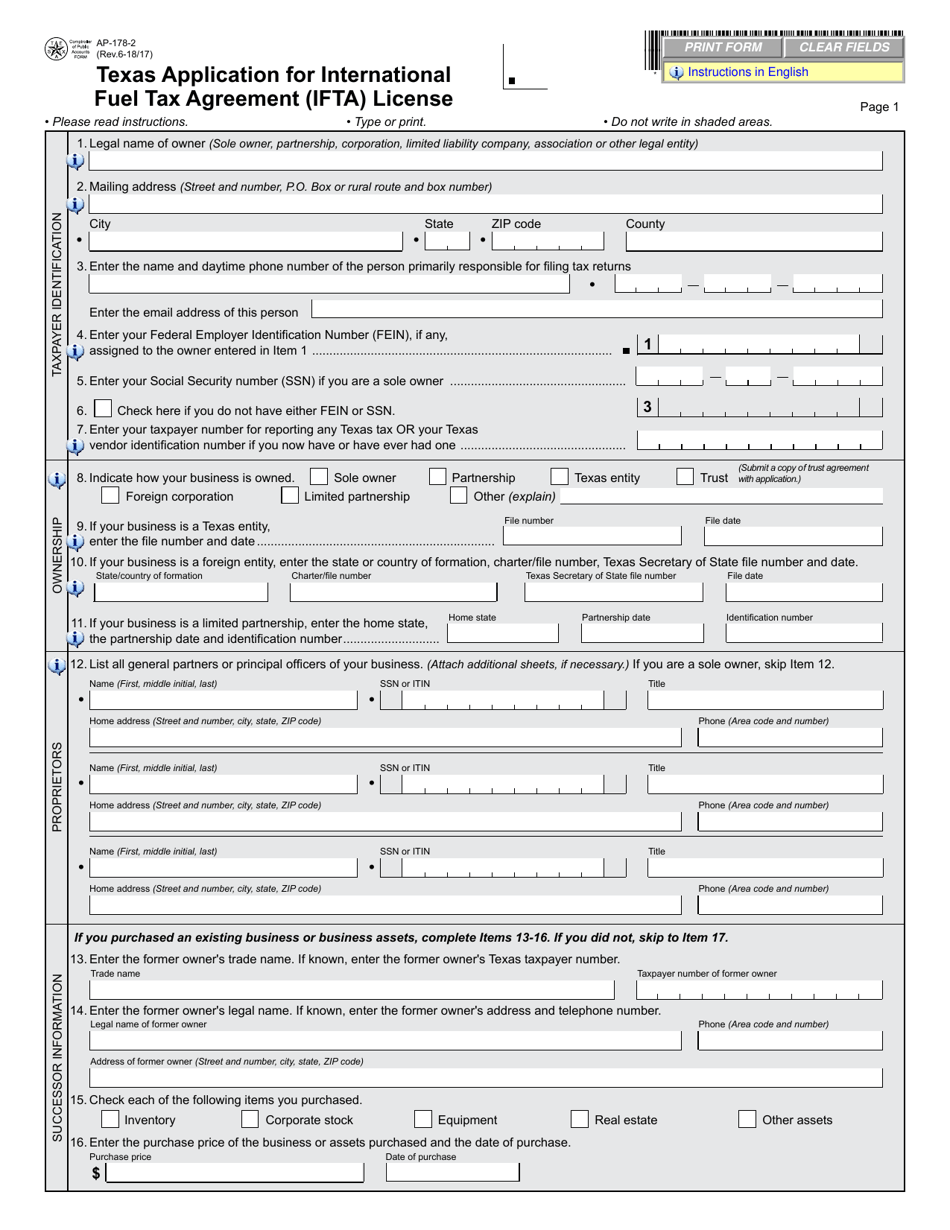 Form AP-178 Texas Application for International Fuel Tax Agreement (Ifta) License - Texas, Page 2