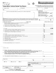 Form 14-103 Texas Motor Vehicle Rental Tax Return - Texas