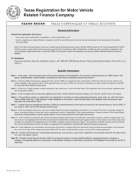 Form AP-222 &quot;Texas Registration for Motor Vehicle Related Finance Company&quot; - Texas