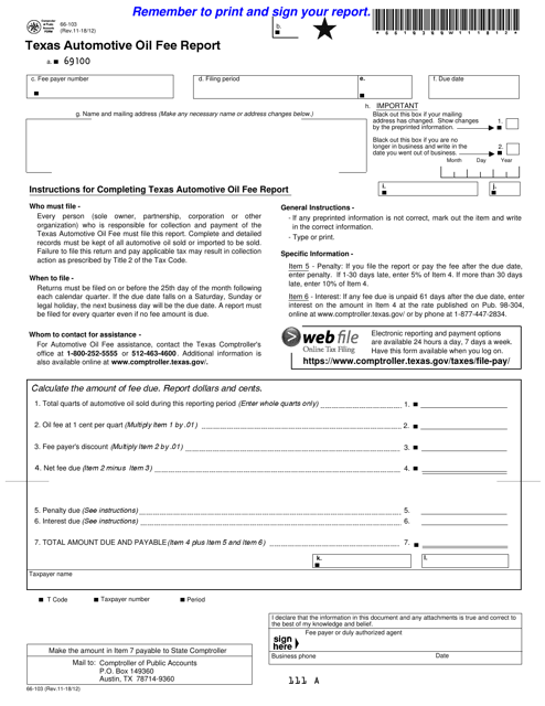 Form 66-103  Printable Pdf