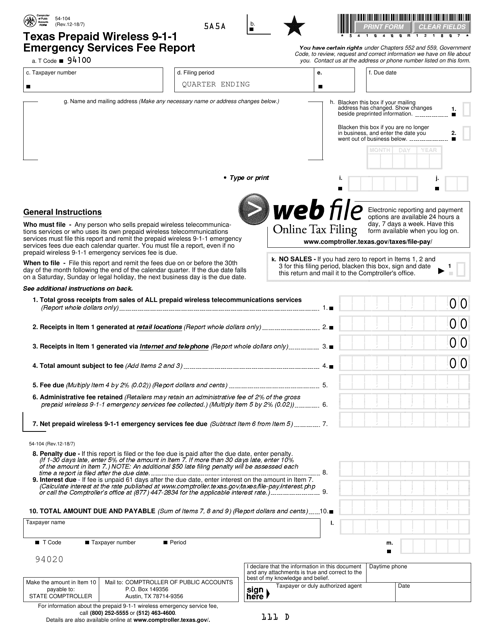 Form 54-104  Printable Pdf