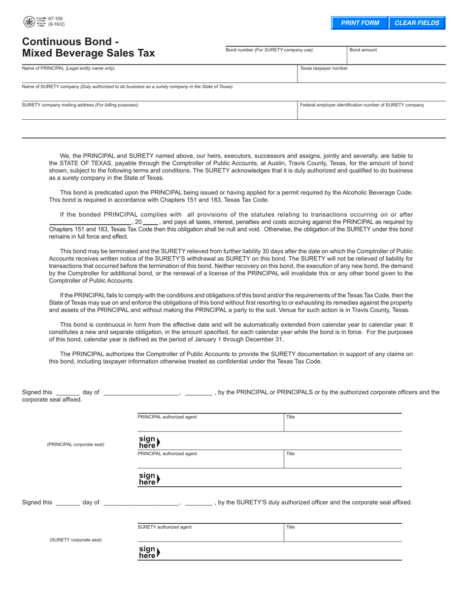 Form 67105 Fill Out, Sign Online and Download Fillable PDF, Texas