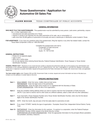 Document preview: Form AP-161 Texas Questionnaire/Application for Automotive Oil Sales Fee - Texas