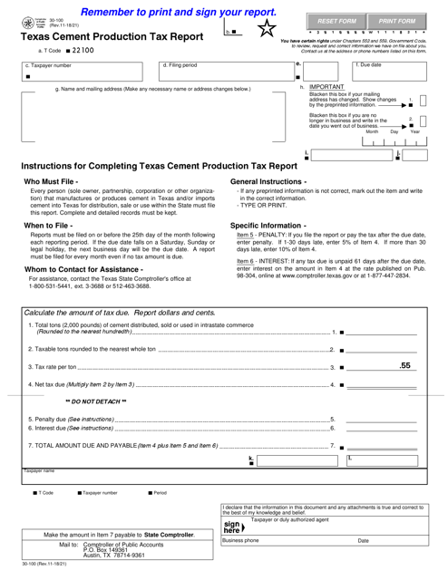Form 30-100  Printable Pdf