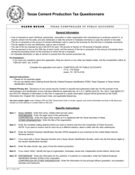 Form AP-171 &quot;Texas Cement Production Tax Questionnaire&quot; - Texas