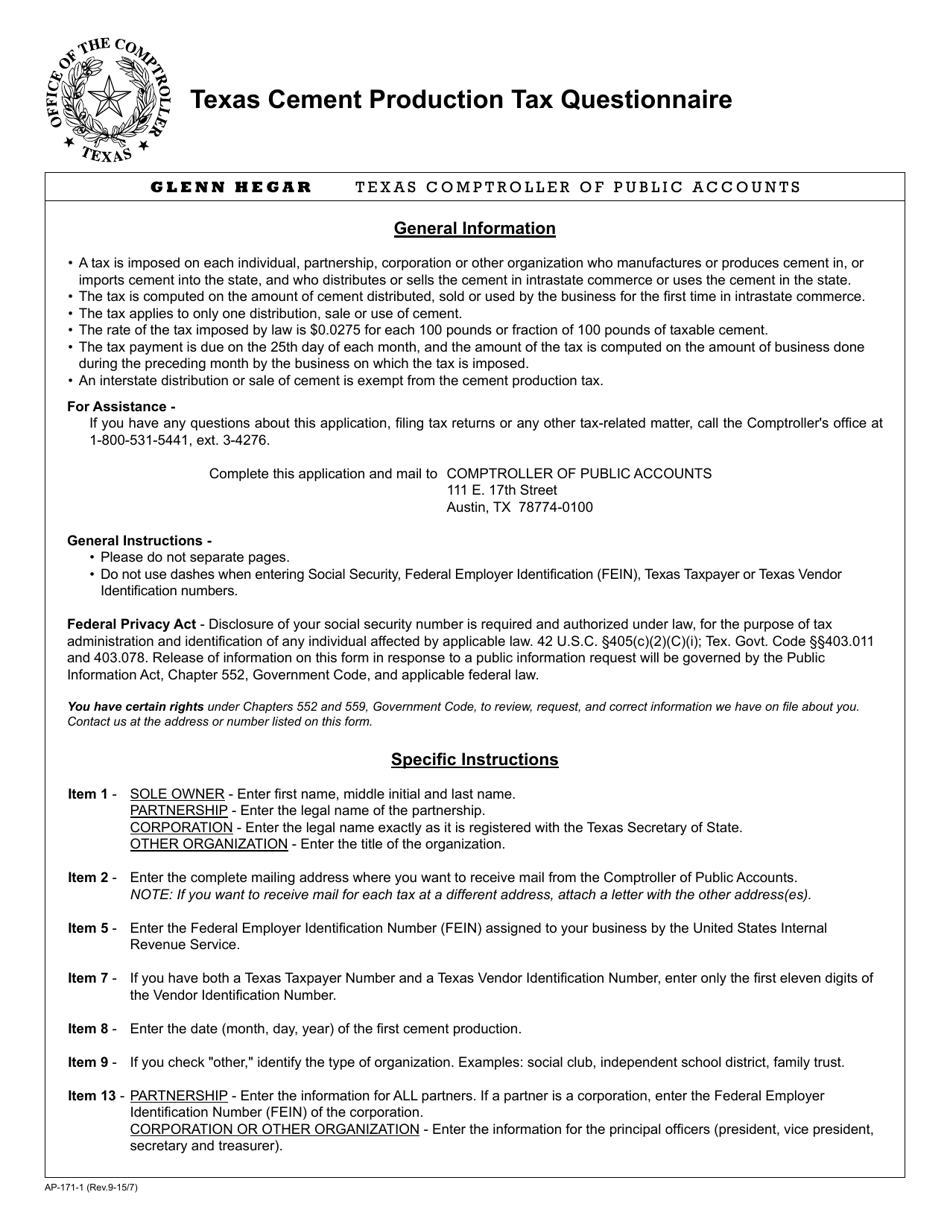 Form AP171 Fill Out, Sign Online and Download Fillable PDF, Texas