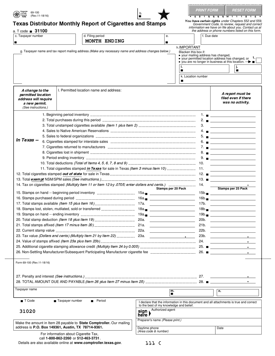 Form 69-100 - Fill Out, Sign Online and Download Fillable PDF, Texas ...