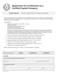 Document preview: Form AP-213 Texas Application for Certification as a Certified Capital Company - Texas