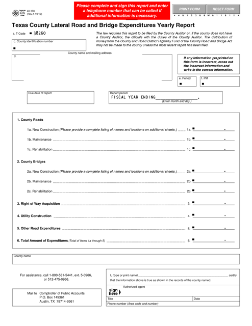 Form 40-133  Printable Pdf
