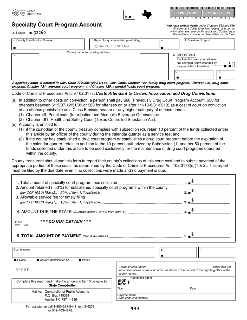 Form 40-147 - Fill Out, Sign Online and Download Fillable PDF, Texas ...