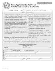 Form AP-141 Texas Application for Additional Coin-Operated Machine Tax Permits - Texas