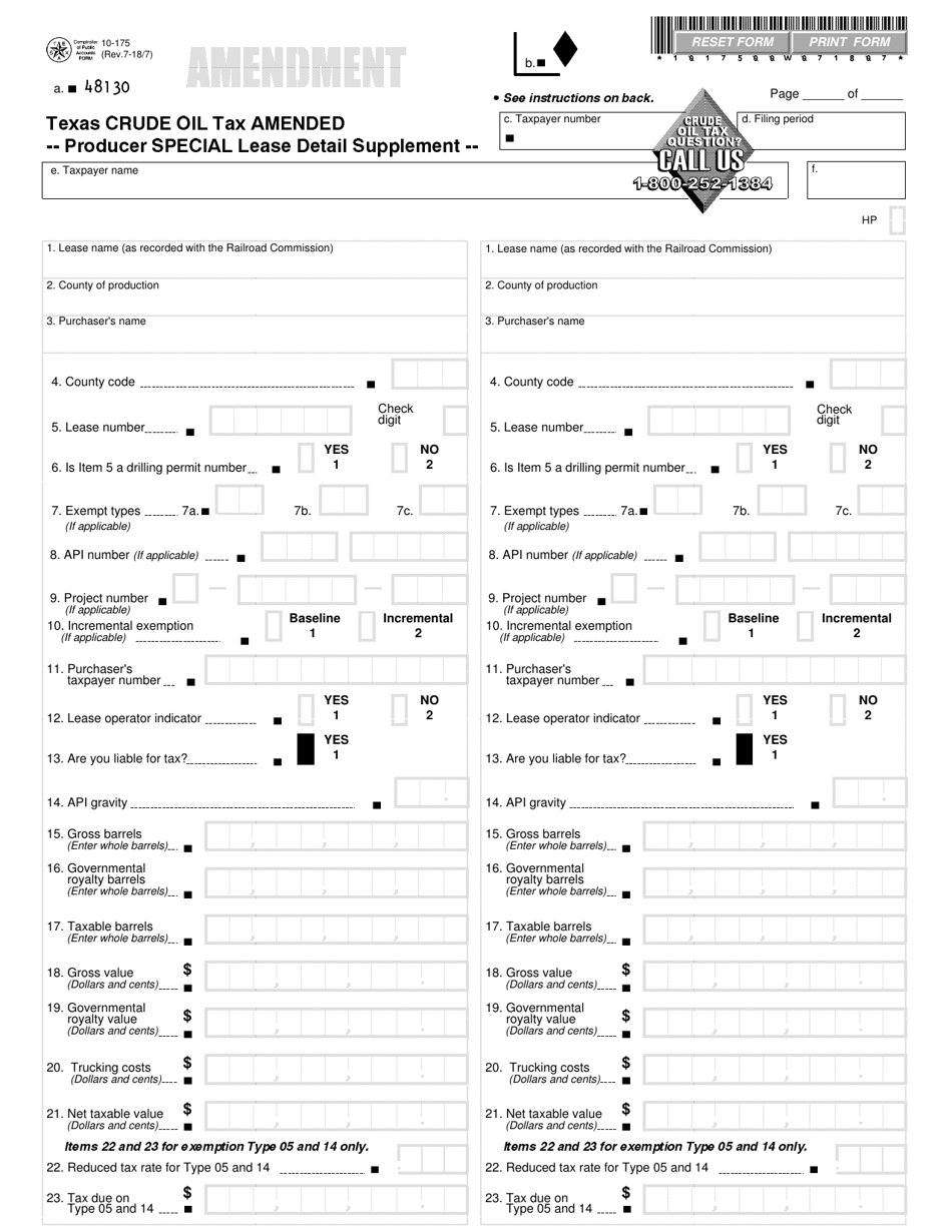 Form 10-174 Amended Crude Oil Tax Producer Special Report - Texas, Page 3