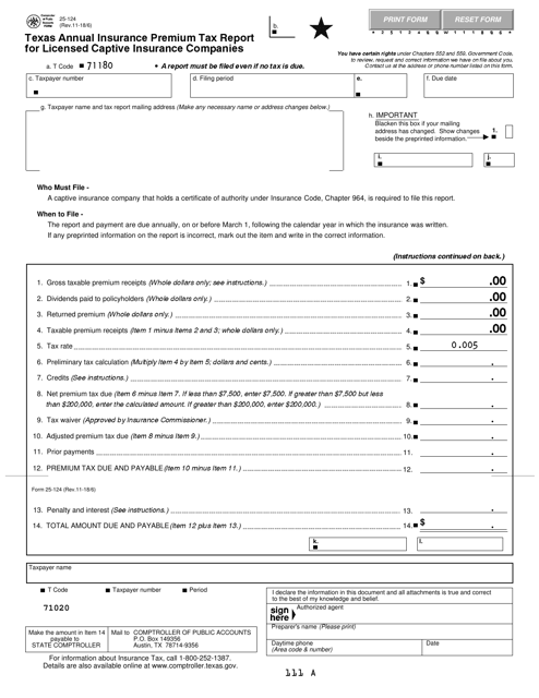 Form 25-124  Printable Pdf
