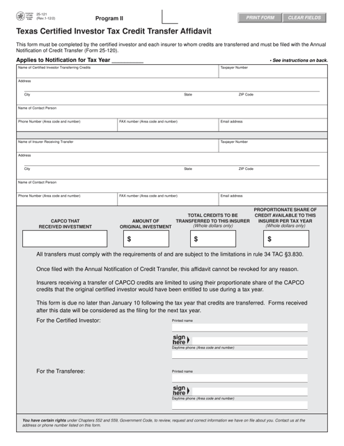 Form 25-121  Printable Pdf