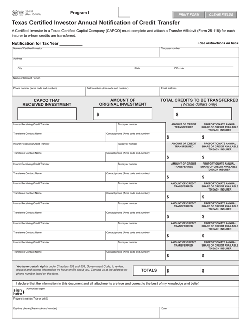 Form 25-117  Printable Pdf