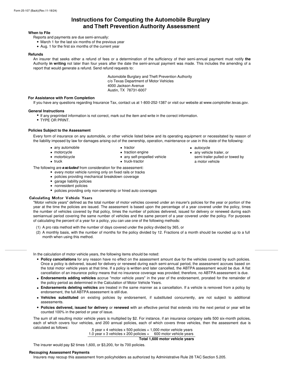Form 25-107 Insurance Automobile Burglary and Theft Prevention Authority Semi-annual Assessment Report - July Thru December - Texas, Page 2