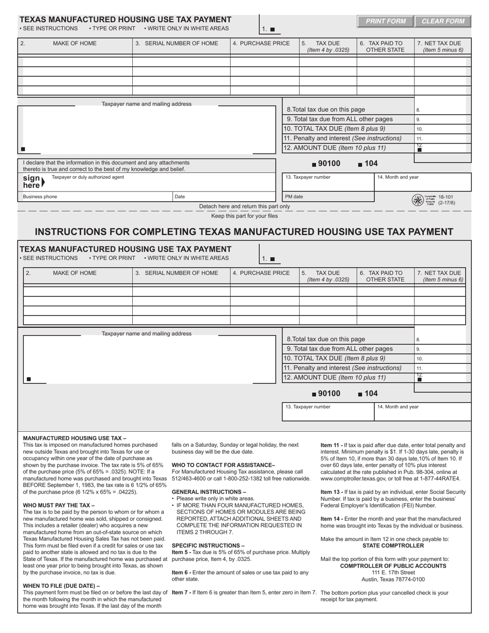 Form 18-101 - Fill Out, Sign Online And Download Fillable Pdf, Texas 