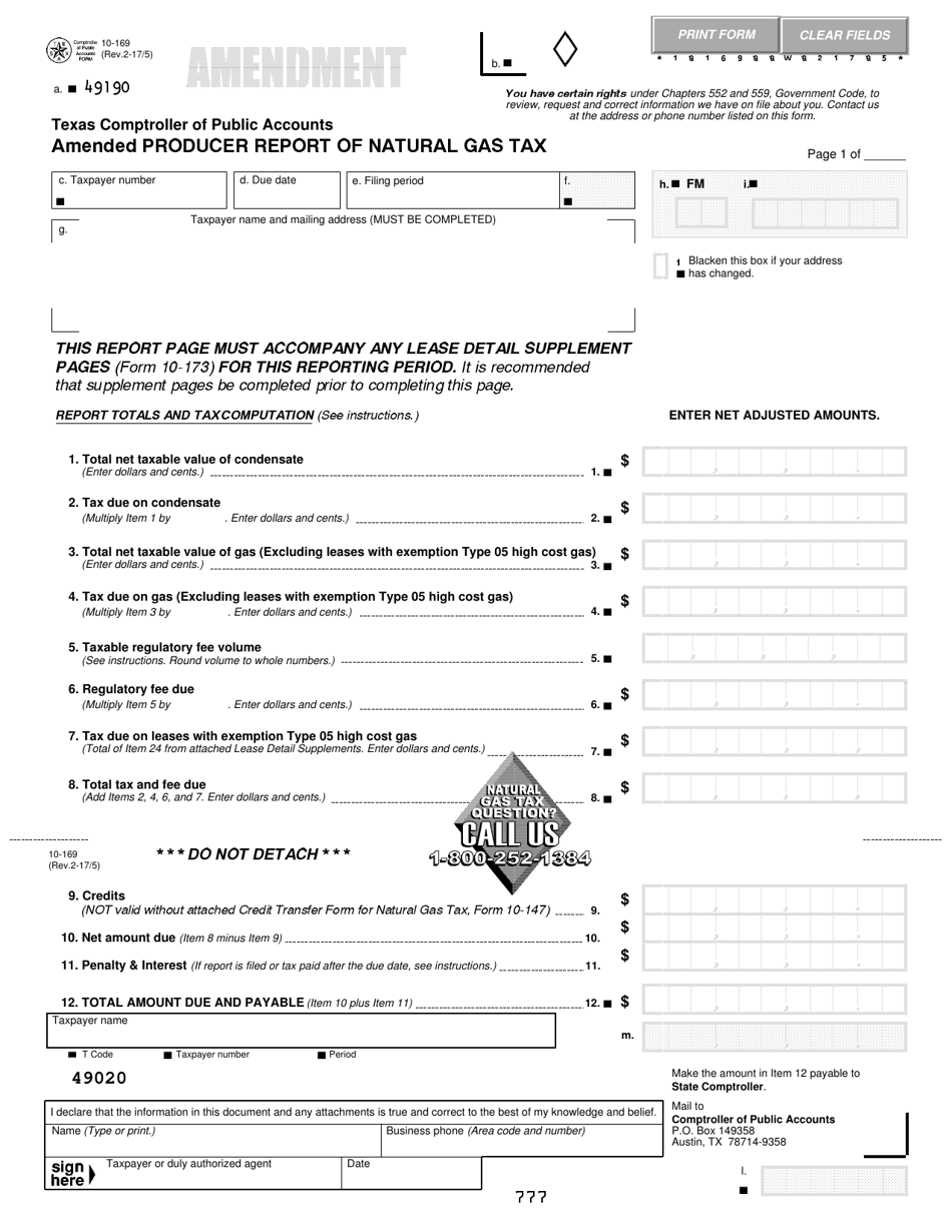 Form 10-169 Amended Producer Report of Natural Gas Tax - Texas, Page 1