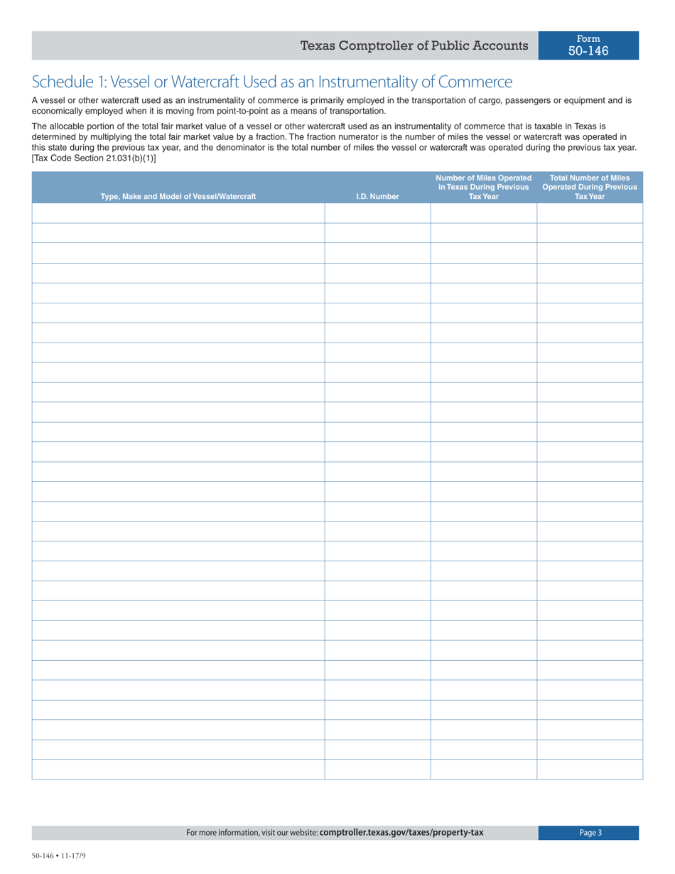 Form 50-146 Application for Interstate Allocation of Value for Vessels or Other Watercraft - Texas, Page 3