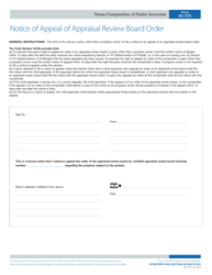Document preview: Form 50-775 Notice of Appeal of Appraisal Review Board Order - Texas