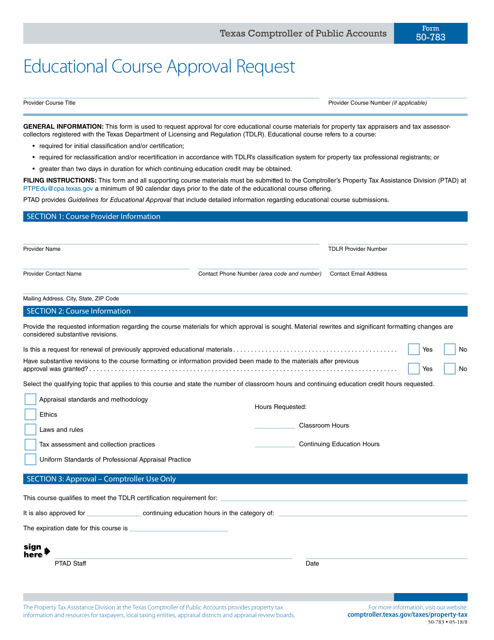 Form 50-783 Educational Course Approval Request - Texas