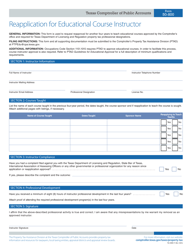 Document preview: Form 50-800 Reapplication for Educational Course Instructor - Texas