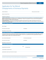 Form 50-181 Application for Tax Refund Overpayments or Erroneous Payments - Texas