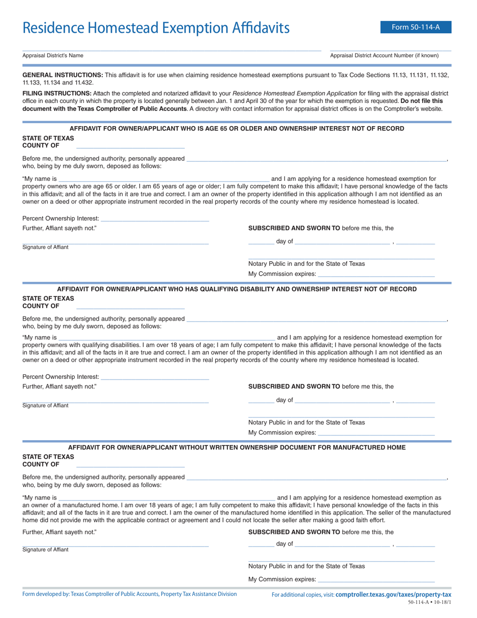 Form 50114A Fill Out, Sign Online and Download Fillable PDF, Texas