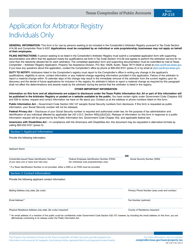 Form AP-218 Application for Arbitrator Registry Individuals Only - Texas