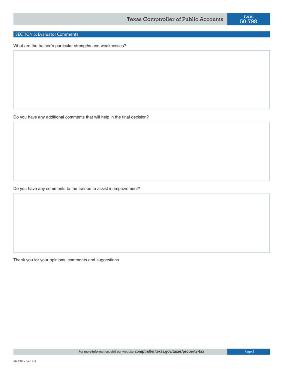 Form 50-798 Trainee Instructor Feedback Form - Texas, Page 3
