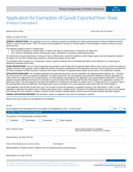 Document preview: Form 50-113 Application for Exemption of Goods Exported From Texas (Freeport Exemption) - Texas