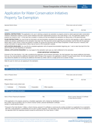 Document preview: Form 50-270 Application for Water Conservation Initiatives Property Tax Exemption - Texas