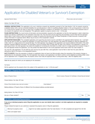 Document preview: Form 50-135 Application for Disabled Veteran's or Survivor's Exemption - Texas