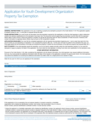 Document preview: Form 50-118 Application for Youth Development Organization Property Tax Exemption - Texas