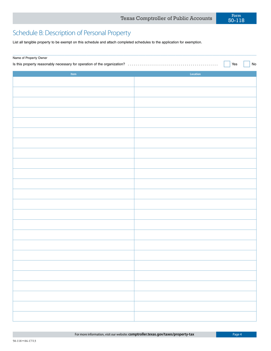 Form 50-118 Application for Youth Development Organization Property Tax Exemption - Texas, Page 4