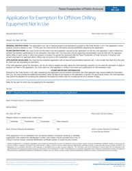 Document preview: Form 50-124 Application for Exemption for Offshore Drilling Equipment Not in Use - Texas