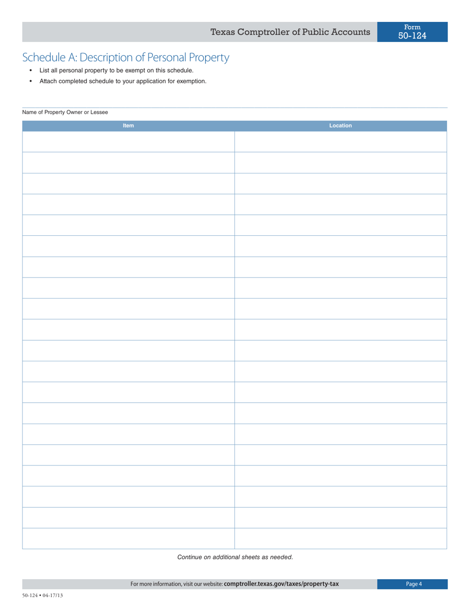 Form 50-124 Application for Exemption for Offshore Drilling Equipment Not in Use - Texas, Page 4