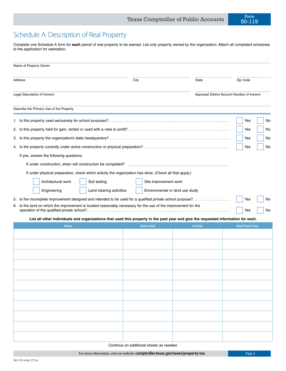 Form 50-119 Application for Private School Property Tax Exemption - Texas, Page 3