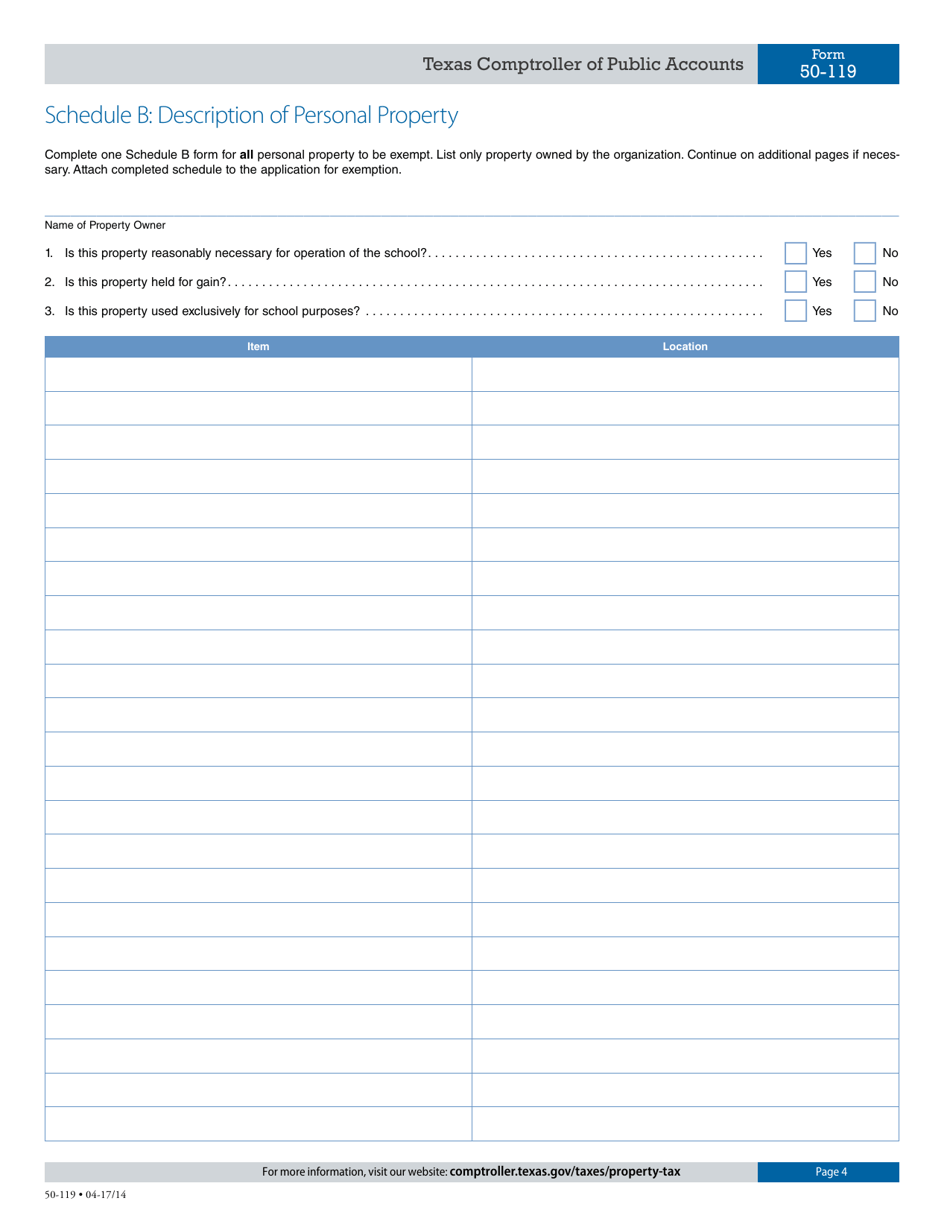 Form 50-119 Application for Private School Property Tax Exemption - Texas, Page 4