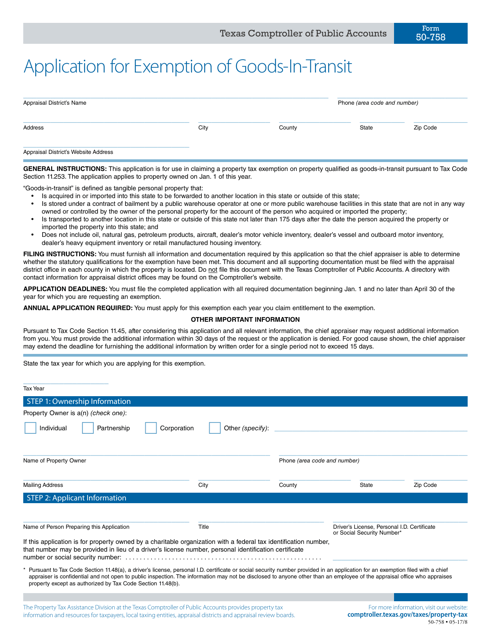 Form 50-758  Printable Pdf