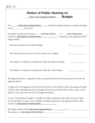 Document preview: Form 50-196 Notice of Public Hearing on Appraisal District Budget - Texas