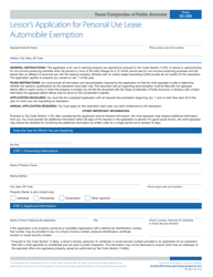 Document preview: Form 50-286 Lessor's Application for Personal Use Lease Automobile Exemption - Texas