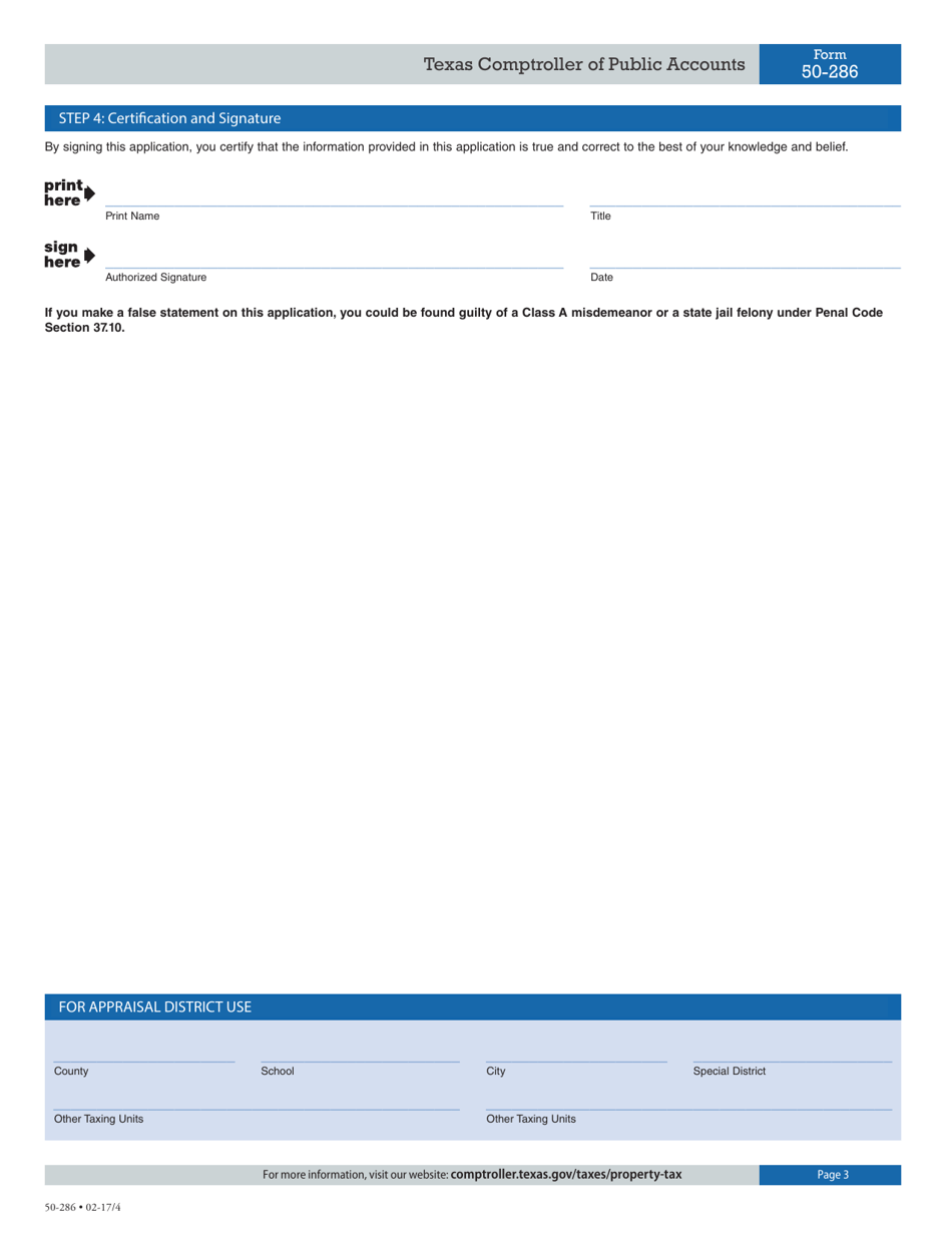 Form 50-286 Lessors Application for Personal Use Lease Automobile Exemption - Texas, Page 3