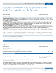 Document preview: Form 50-214 Application for Nonprofit Water Supply or Wastewater Service Corporation Property Tax Exemption - Texas