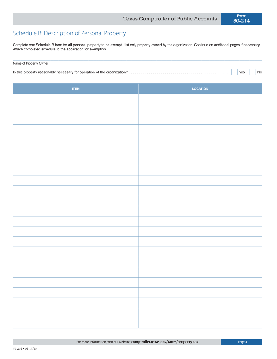 Form 50-214 Application for Nonprofit Water Supply or Wastewater Service Corporation Property Tax Exemption - Texas, Page 4